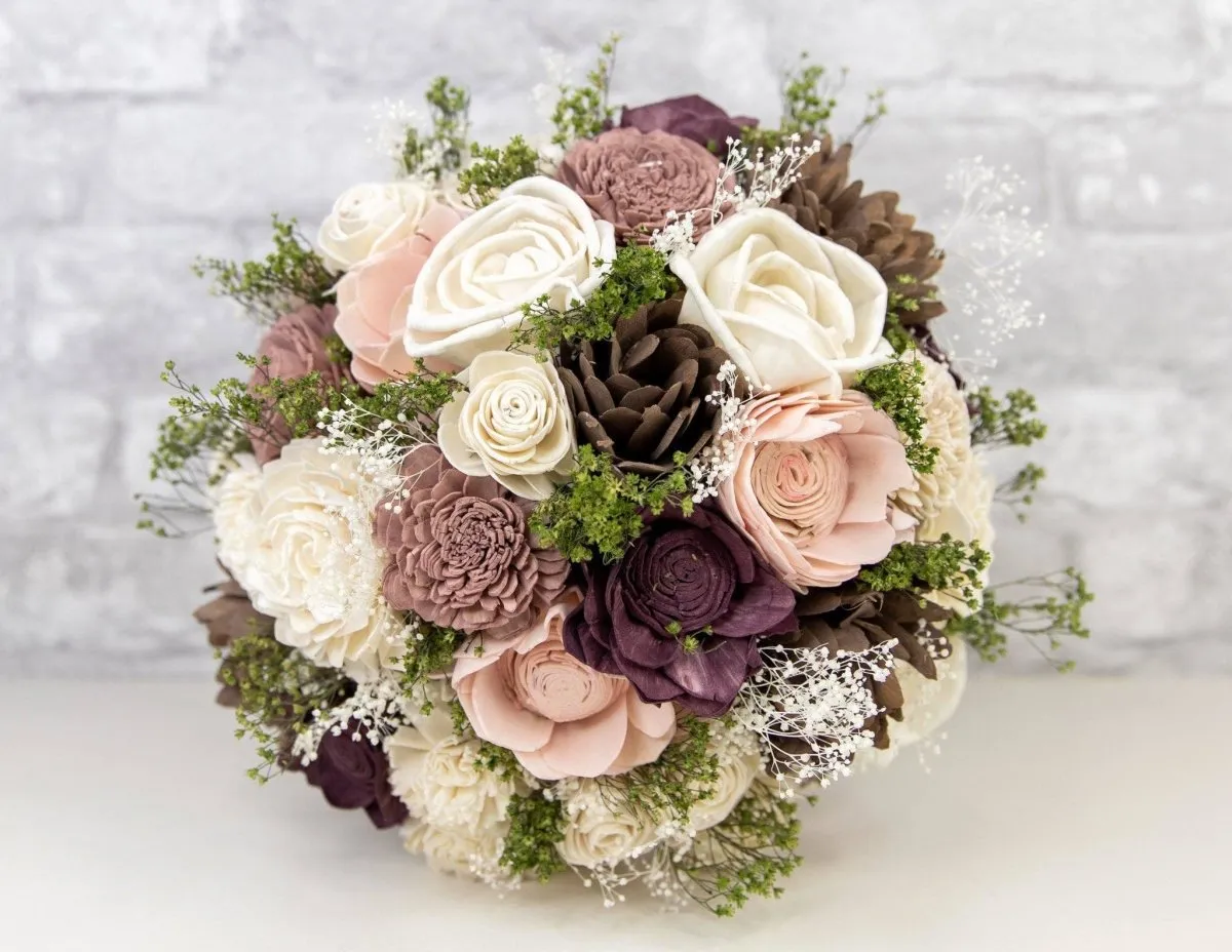 Custom large bouquet in blush, plum and cream