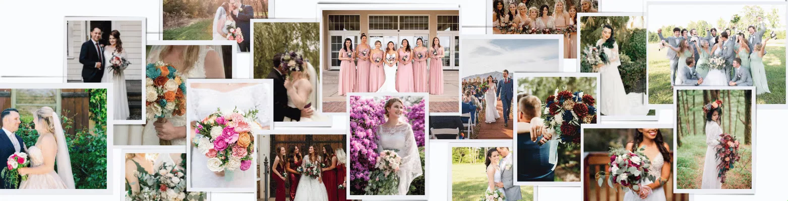 Collage of real wedding photos sent in by Sola Wood Flowers customers