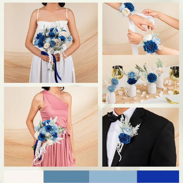 Blue Snow theme collage in navy, blue and white