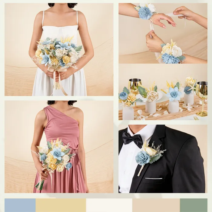 Coastal Breeze theme collage in soft blue and sand