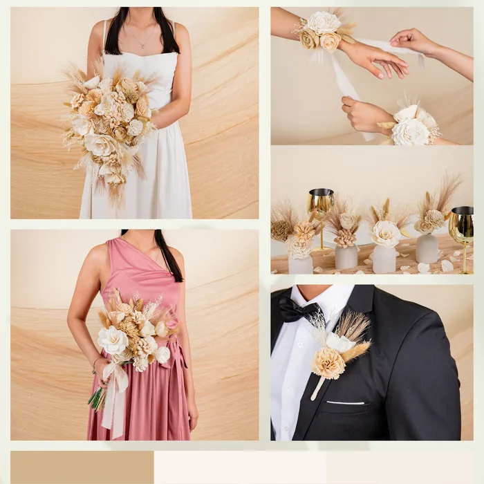 Boho Chic theme collage in cream and tan