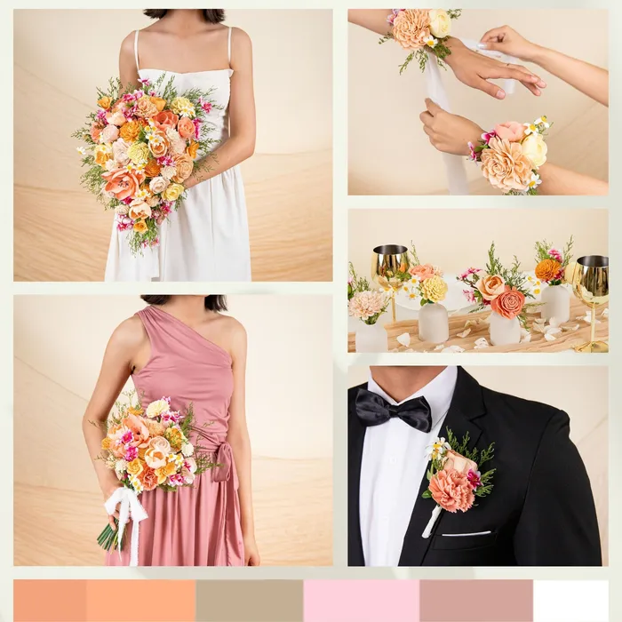 Summer Sunset theme collage in coral, orange and pink