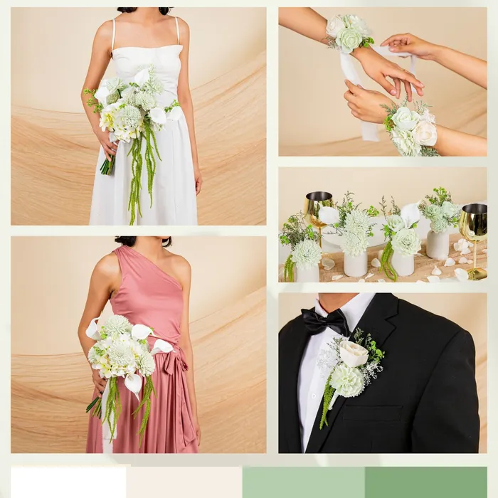 Old Money theme collage in white and green
